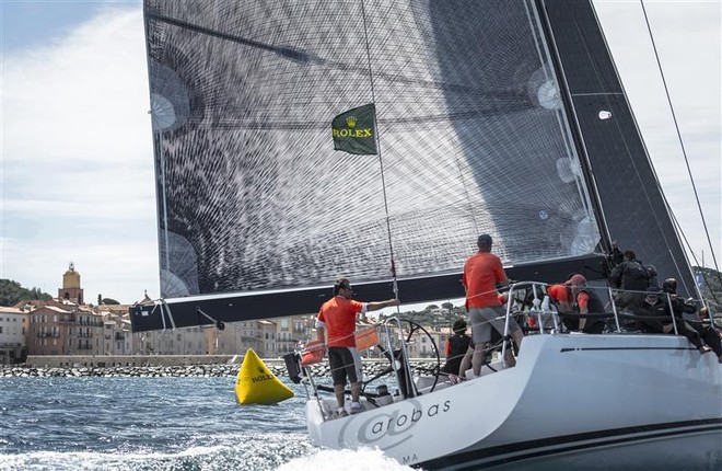 AROBAS (FRA) with Saint-Tropez in the background - Giraglia Rolex Cup 2012 &copy;  Rolex/ Kurt Arrigo http://www.regattanews.com